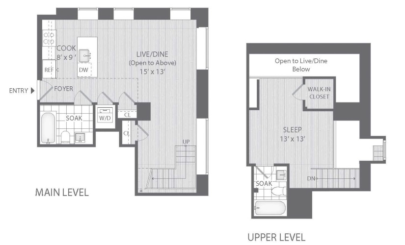 1 bed 2 bath LOFT - 1 bedroom floorplan layout with 2 bathrooms and 861 square feet