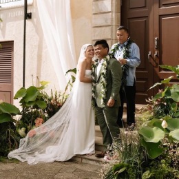 a wedding in front of a building